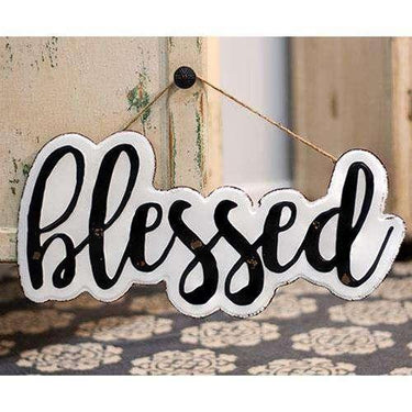 White Enamel Blessed Wall Sign with Jute Rope Hanger - The Fox Decor